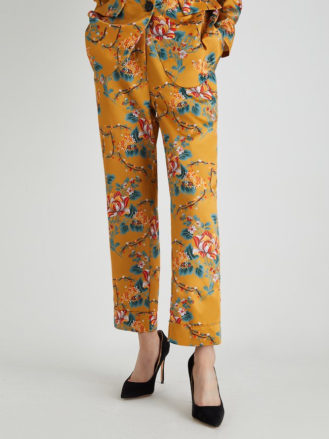 Mode Pantalons Femmes Floral Automne Urbain Taille Haute Quotidien Pantalon à la cheville Pantalon droit T-ligne Régulier