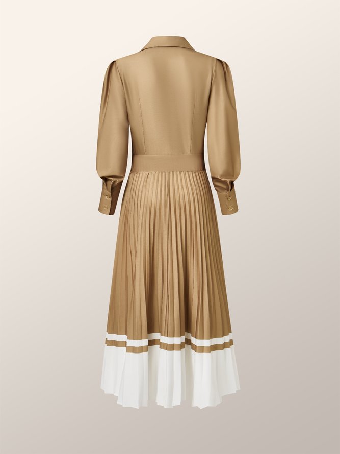 Robes Bloc de Couleur Hiver Urbain Taille Haute Aucune élasticité Coupe Régulière 1 * robe Manches Longues Col de Chemise pour Femmes
