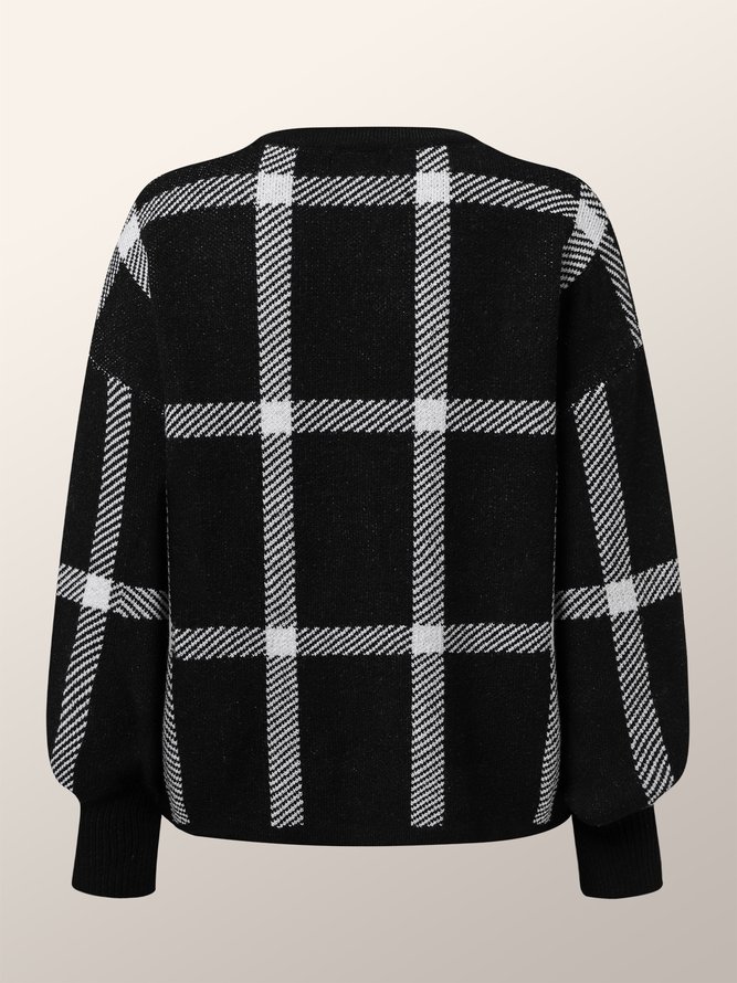 Robes Femmes Hiver Plaid Urbain Naturel Micro-Élasticité Quotidien Jupe Manches Longues Col Rond