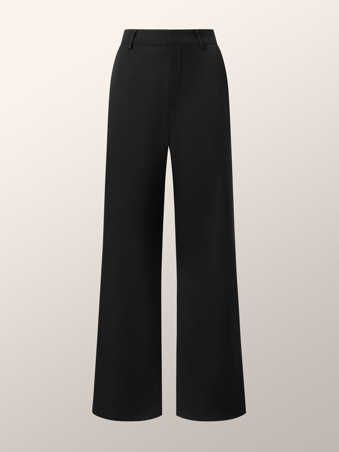 Mode Pantalons Plain Simple Automne Taille Haute Micro-élasticité Coupe Régulière Faire la navette Long Droit pour Femmes