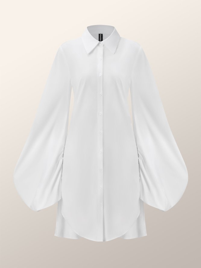 Robes Uni Automne Urbain Pas d'élasticité Ample Midi Manches longues Autres Col de chemise pour femme