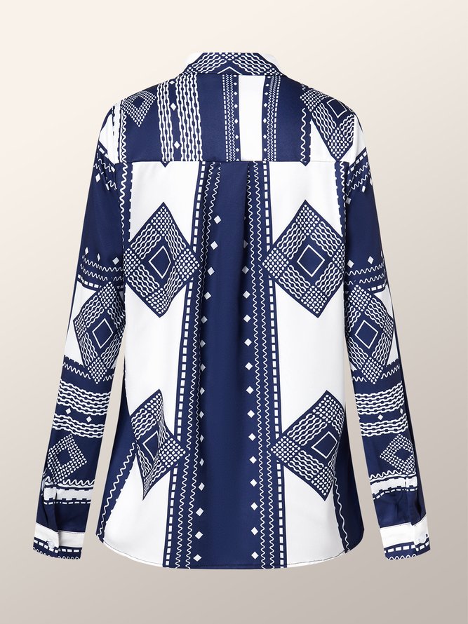 Blouse Femmes Géométrique Hiver Urbain Polyester Quotidien Manches Longues Régulier H-ligne Col de Chemise