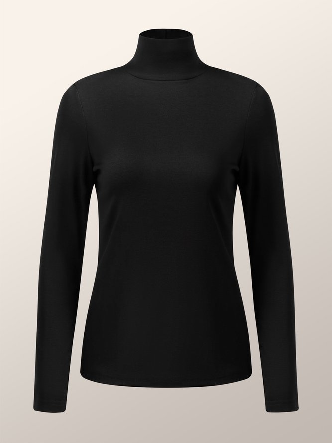 Tops Femmes Plain Simple Automne Polyester Quotidien Manches Longues Col Roulé Régulier S-Ligne