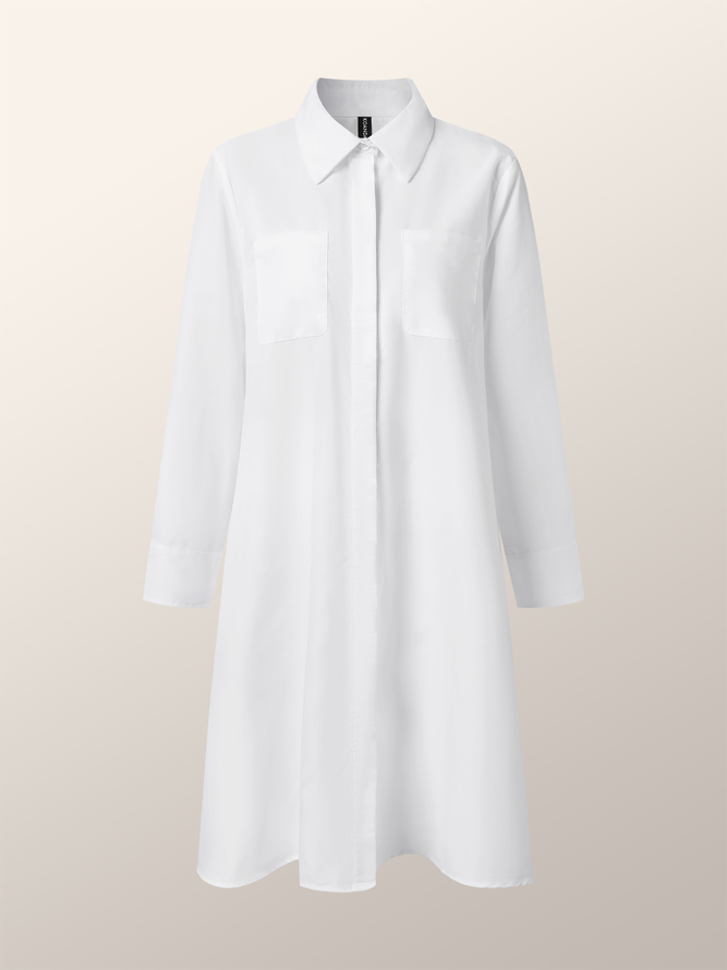 Robes Femme Plaine Simple Automne Pas d'élasticité Regular Fit Midi A-Line Shirt Dress Col de chemise
