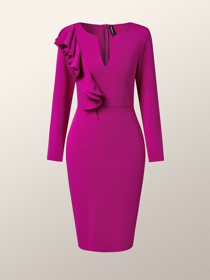 Robes Plaine Automne Elé Polyester Quotidien Serré Midi Manches longues S-Line pour Femme