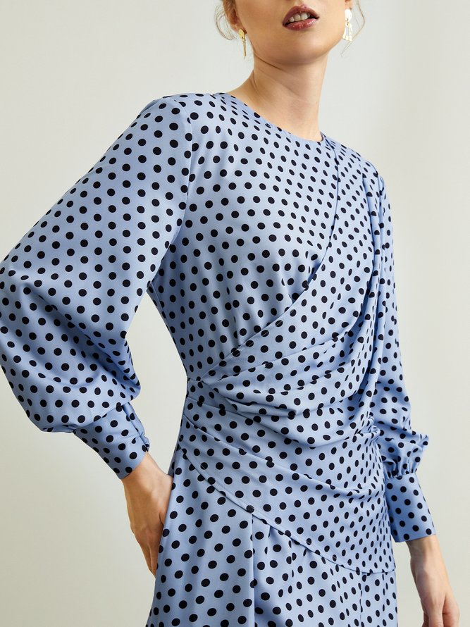 Robes Femme À Pois Automne Élé Polyester Taille Haute Sans Élasticité Quotidien Regular Fit Trois Quarts
