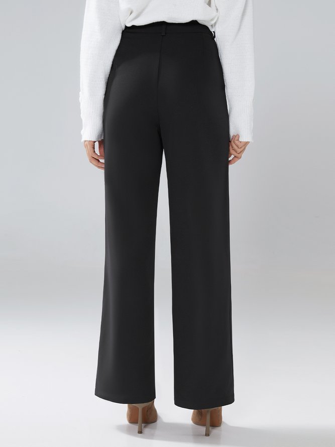 Mode Pantalons Plain Simple Automne Taille Haute Micro-élasticité Coupe Régulière Faire la navette Long Droit pour Femmes