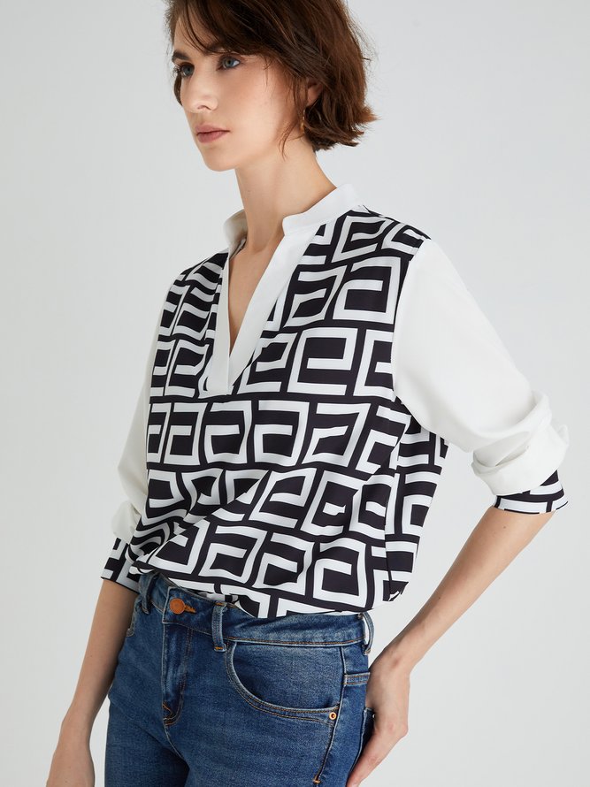 Blouse Géométrique Simple Automne Polyester Non Élasticité Manches Longues Régulier Régulier Régulier Taille pour Femmes