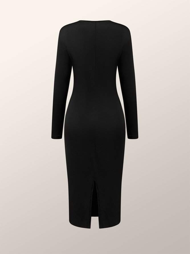 Robes Plaine Simple Automne Haute Élasticité Quotidien Longue Robe T-Shirt en Coton Mélangé S-Line pour Femme