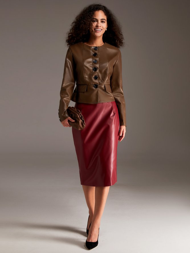 Blouson Plain Hiver Élégant Naturel Aucune élasticité Manches Longues Col Rond Régulier Régulier pour Femmes