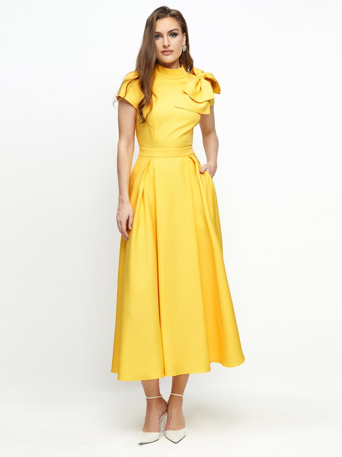 Été Léger Élé Manches Courtes Tissé Légèrement Extensible Robe