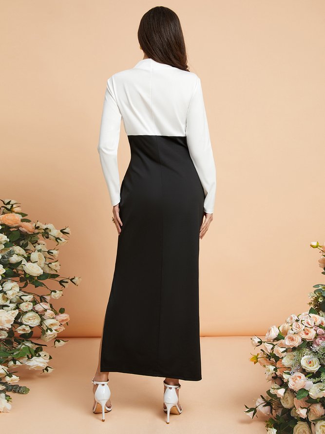 Mariage Robe & Fête Robe Bloc de Couleur Printemps Élégant Polyester Naturel Mariage Serré Long Régulier pour Femmes
