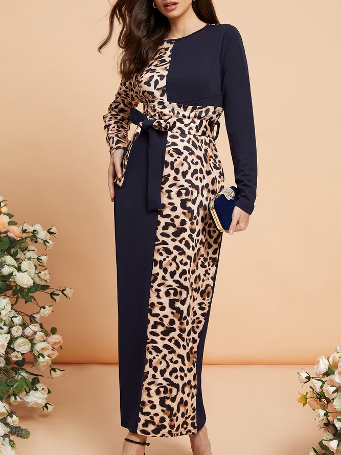 Mariage Robe & Fête Robe Motif Léopard Printemps Élégant Naturel Micro-Élasticité Mariage Coupe Régulière Long S-ligne pour Femmes