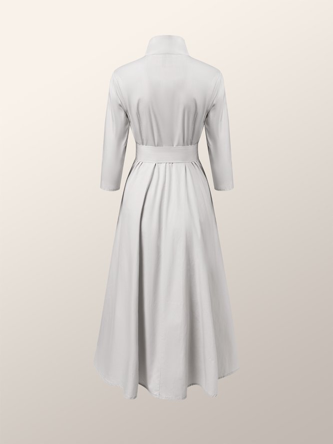Robes Plain Printemps Élégant Polyester Col Montant Naturel Aucune élasticité Coupe Régulière Mi-longue pour Femmes