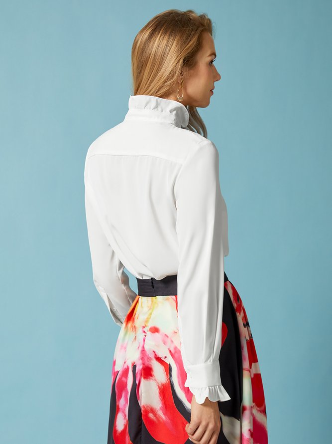 Blouse Plain Printemps Élégant Polyester Aucune élasticité Quotidien Ample Régulier Régulier pour Femmes