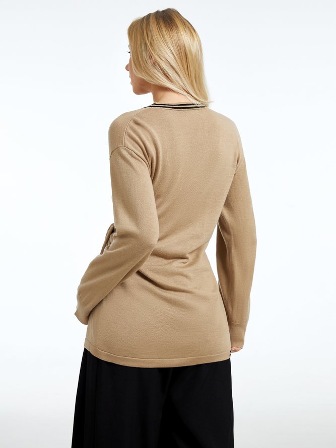 Pull Femmes Bloc de Couleur Hiver Urbain Polyester Col V à Haute Élasticité Ample Régulier H-ligne