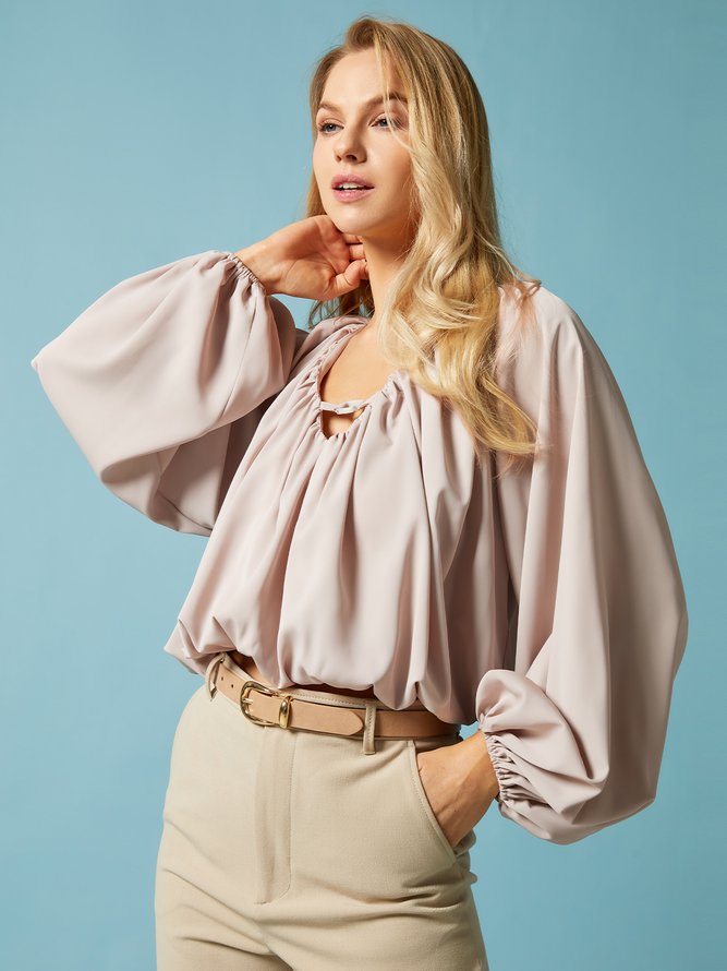 Hauts Femme Plaine L'automne Elé Polyester Col en V Micro-élasticité Quotidien Ample Normal
