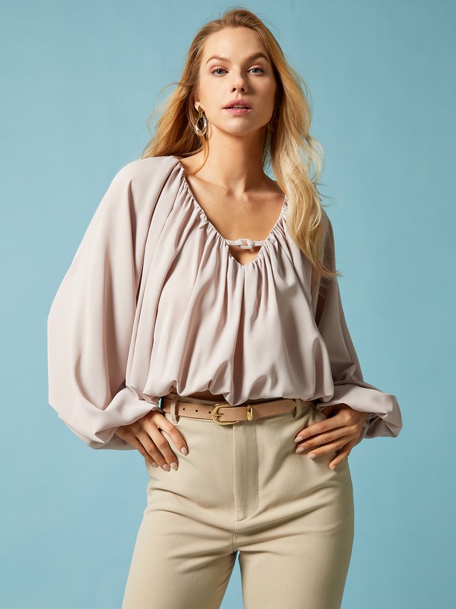 Hauts Femme Plaine L'automne Elé Polyester Col en V Micro-élasticité Quotidien Ample Normal