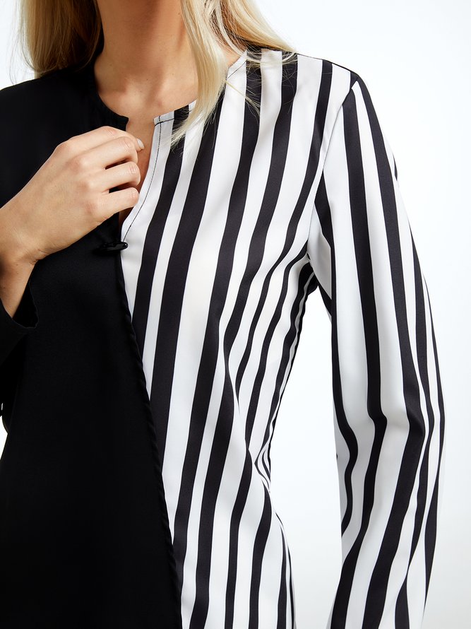 Blouse Rayé Printemps Urbain Polyester Quotidien Coupe Régulière Manches Longues Régulier H-ligne pour Femmes