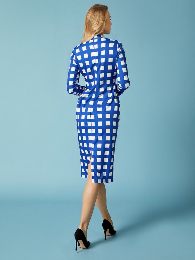 Robes Plaid Printemps Élégant Polyester Taille Haute Coupe Régulière Long Faire la navette S-ligne pour Femmes