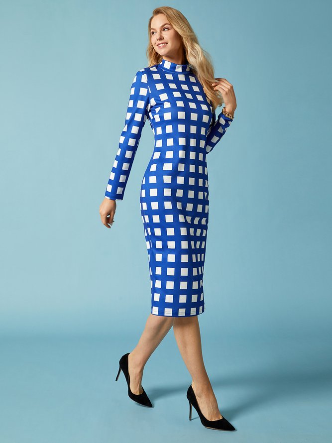 Robes Plaid Printemps Élégant Polyester Taille Haute Coupe Régulière Long Faire la navette S-ligne pour Femmes