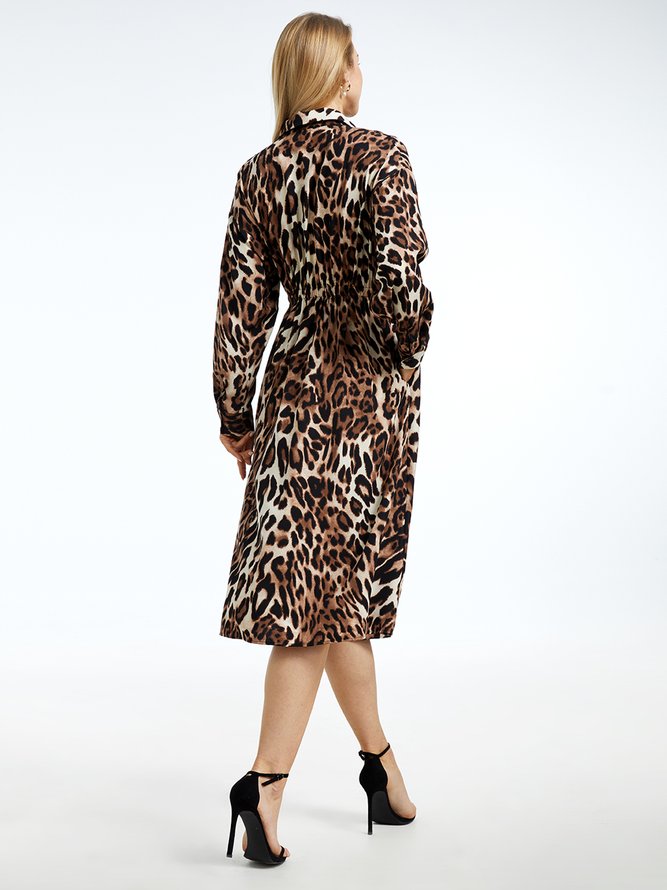 Robes Motif Léopard Automne Urbain Quotidien Coupe Régulière Manches Longues Ligne X Régulier Robe Chemise pour Femmes