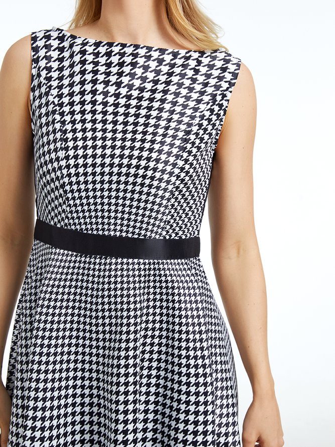 Robes Femmes Pied-de-poule Printemps Élégant Aucune élasticité Quotidien Coupe Régulière Sans Manches x-ligne Régulier