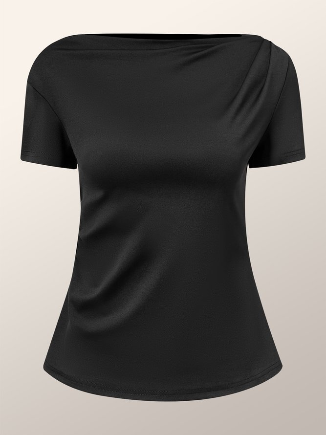 T-shirt Plain Simple Printemps Quotidien Coupe Régulière Manches Courtes à Épaules Dénudées Régulier Régulier pour Femmes