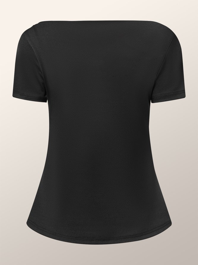 T-shirt Plain Simple Printemps Quotidien Coupe Régulière Manches Courtes à Épaules Dénudées Régulier Régulier pour Femmes