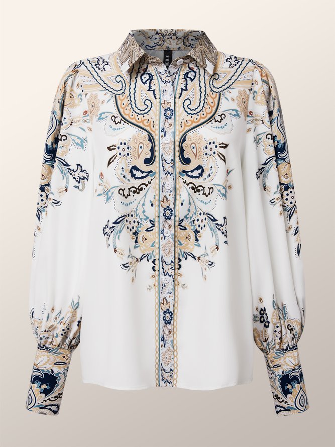 Blouse Floral Printemps Urbain Quotidien Ample 1 * Top Manches Longues Régulier Col de Chemise pour Femmes