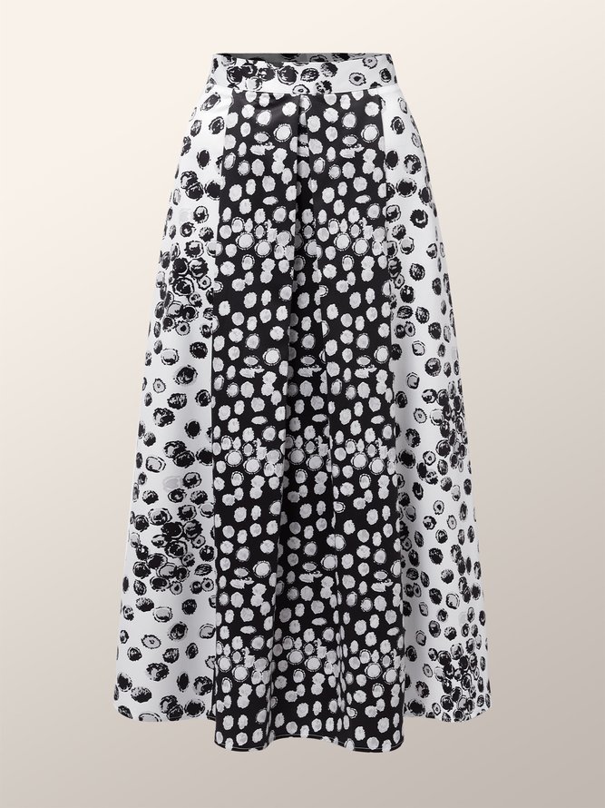 Jupe Printemps Élégant Abstrait Pois Polka Polyester Quotidien Long Taille Moyenne Trapèze Régulier pour Femmes