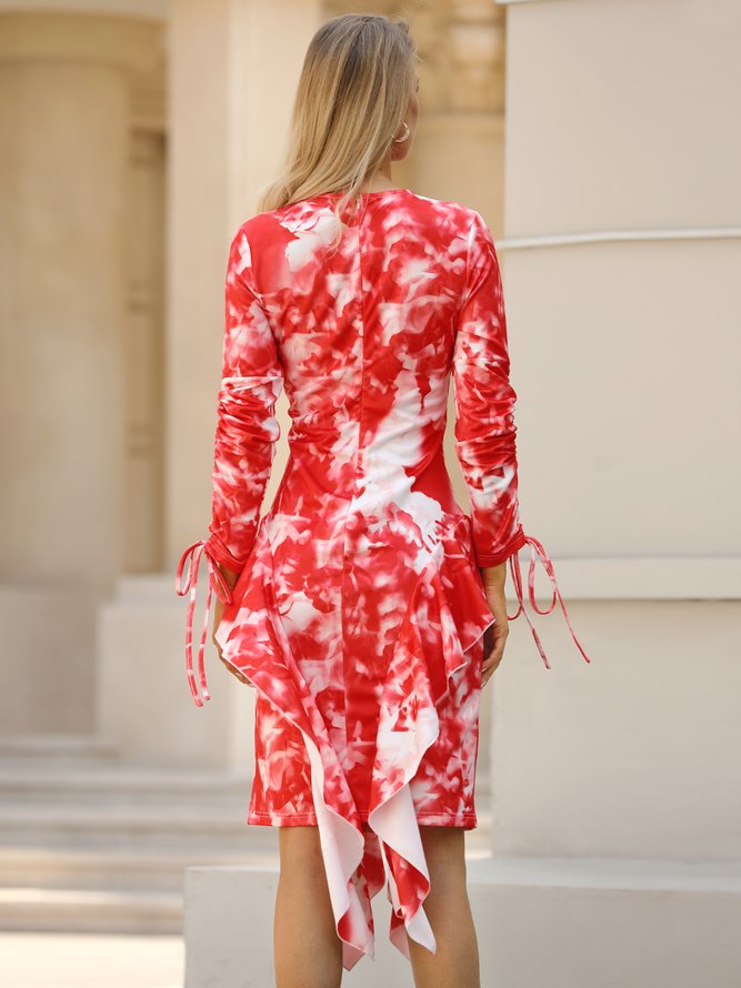 Robes Femmes Abstrait Printemps Élégant Polyester Quotidien Mi-longue Manches Longues Régulier Élasticité moyenne
