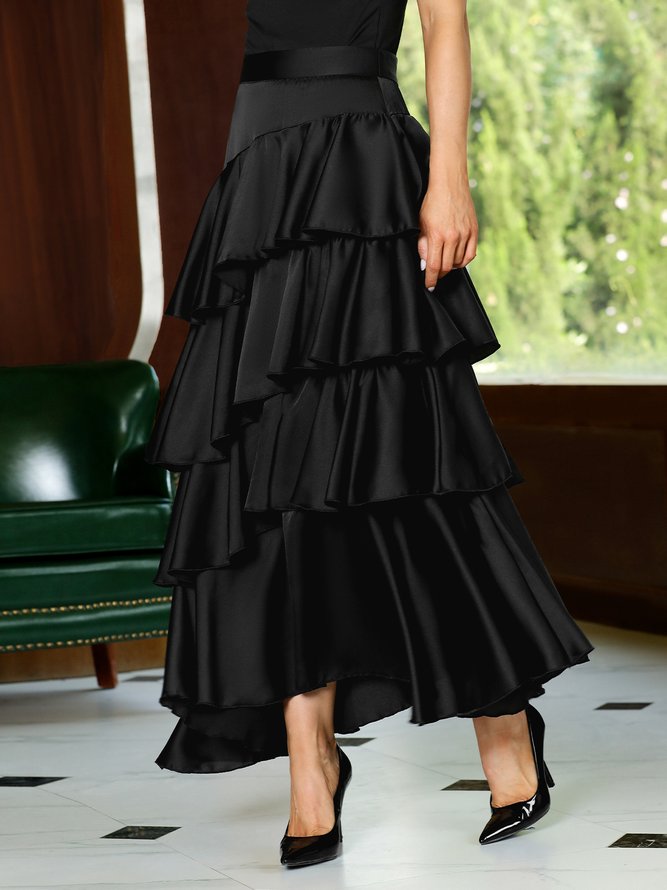 Jupe Plain Printemps Élégant Polyester Quotidien Coupe Régulière Long Trapèze Régulier pour Femmes