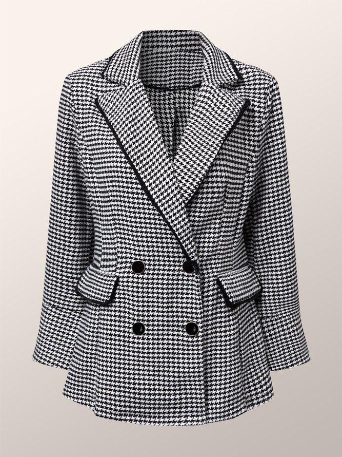 Blazer Pied-de-poule Hiver Urbain Polyester Naturel Aucune élasticité Quotidien Manches Longues à Col Revers pour Femmes