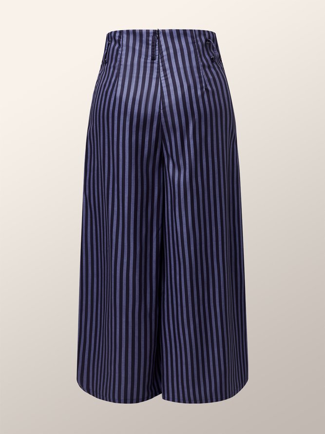 Mode Pantalons Rayé Printemps Urbain Taille Haute Aucune élasticité Ample Faire la navette Pantalons à Jambe Large Trapèze pour Femmes