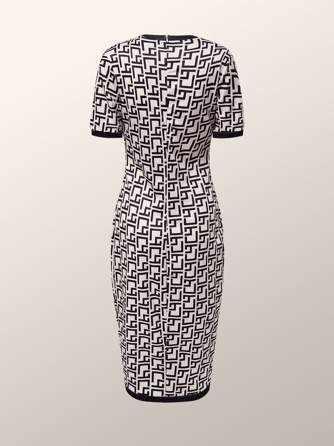 Robes Femmes Géométrique Printemps Élégant Polyester Naturel Mi-longue Manches Longues Col Rond Jupe hanche