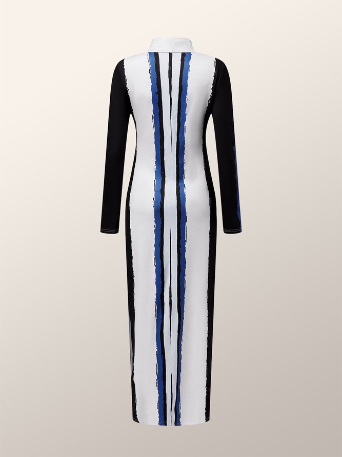 Robes Femmes Rayé Printemps Élégant Tricoté Naturel Micro-élasticité Col Roulé S-La ligne Régulier
