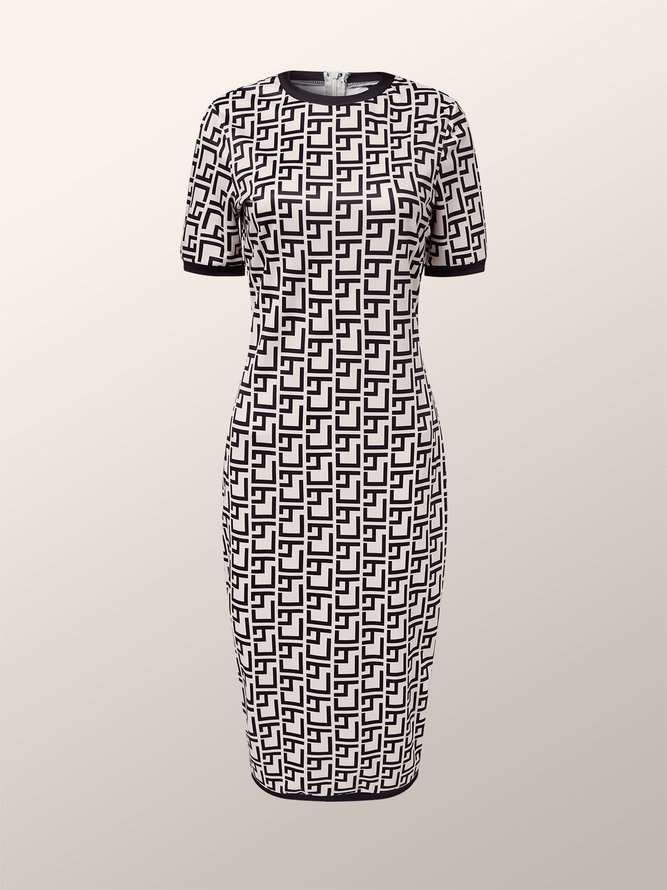 Robes Femmes Géométrique Printemps Élégant Polyester Naturel Mi-longue Manches Longues Col Rond Jupe hanche