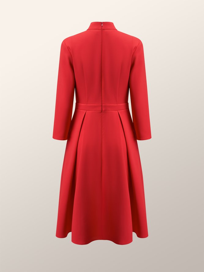 Robes Plain Printemps Élégant Col Montant Naturel Micro-élasticité Mi-longue Ligne X Régulier pour Femmes