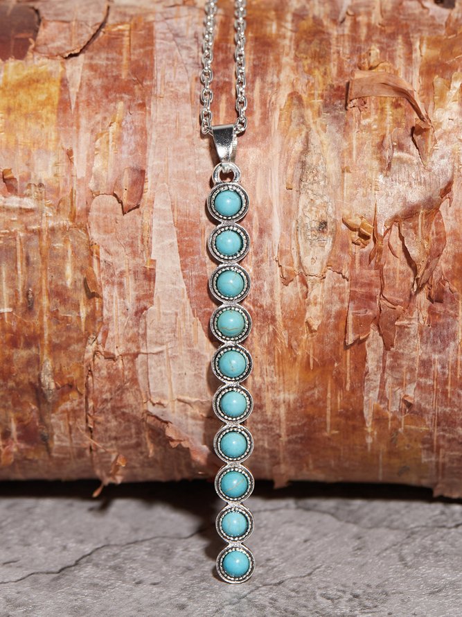 Collier Géométrique Rétro Toutes Les Saisons Métal Quotidien Pierre naturelle Turquoise Meilleure vente Pendentif Collier pour Femmes