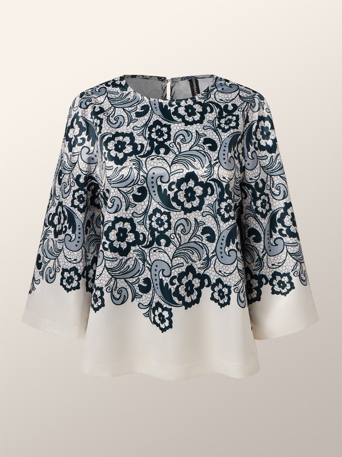Blouse Floral Automne Élégant Polyester Aucune élasticité Ample Manches 3/4 Régulier Régulier pour Femmes
