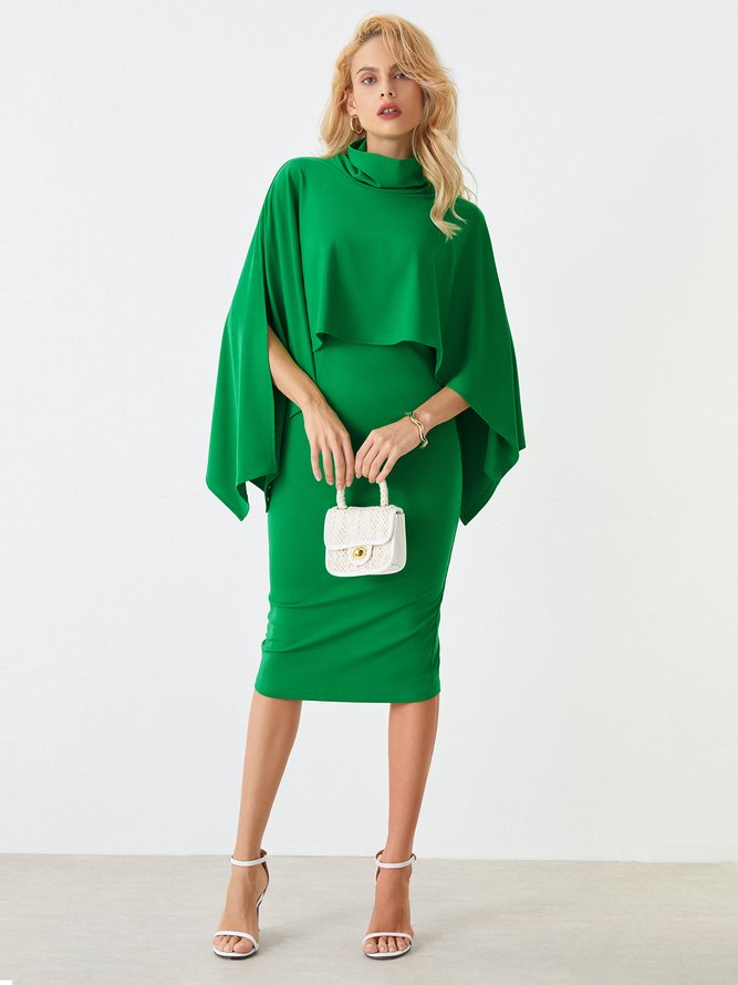 Femmes Plain Automne Élégant Naturel Mi-longue 1 * Robe Mancheron Col Roulé Régulier Taille Robes