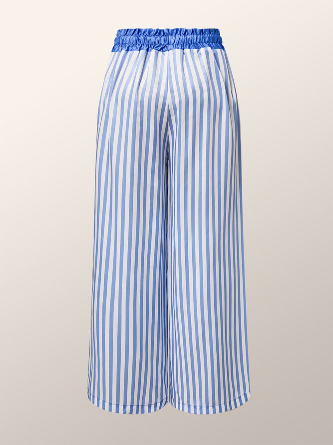 Mode Pantalons Rayé Automne Urbain Taille Haute Micro-élasticité Faire la navette Long Ligne T Régulier Taille pour Femmes