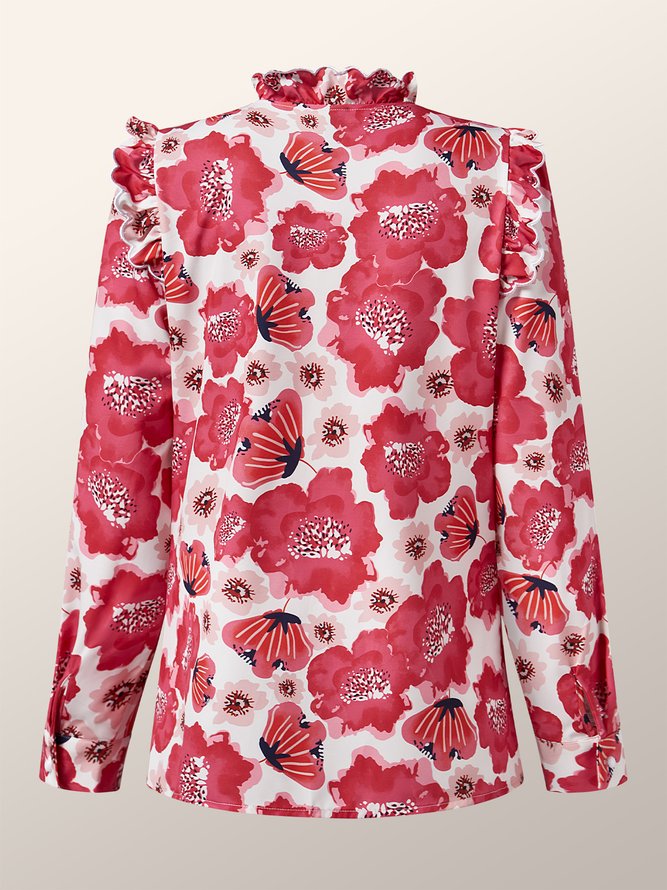 Hauts Femme Floral Automne Urbain Polyester Col V Manches Longues Regular H-Line Regular