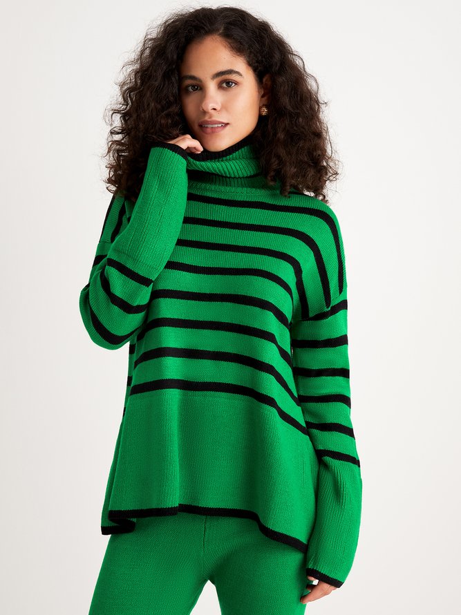Pull Rayé Décontracté Automne Acrylique Poids lourd Quotidien Ample H-ligne Élasticité moyenne pour Femmes
