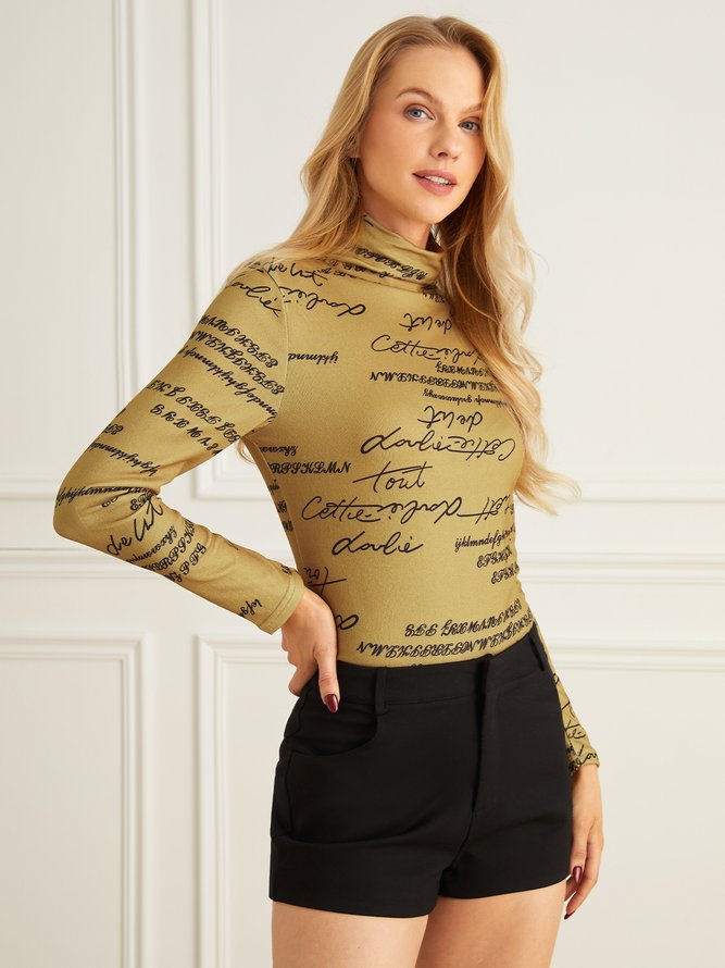 T-Chemise Décontracté Lettres de texte Printemps Polyester à Haute Élasticité Coupe Régulière Manches Longues Régulier Régulier pour Femmes