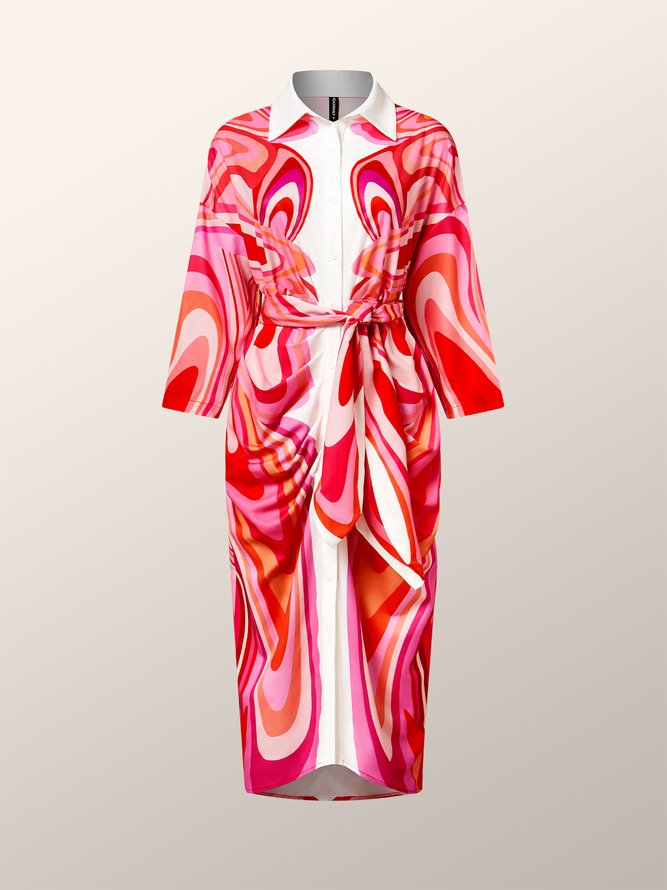Robes Abstrait Automne Élégant Naturel Aucune élasticité Quotidien Droit Robe Chemise Col de Chemise pour Femmes