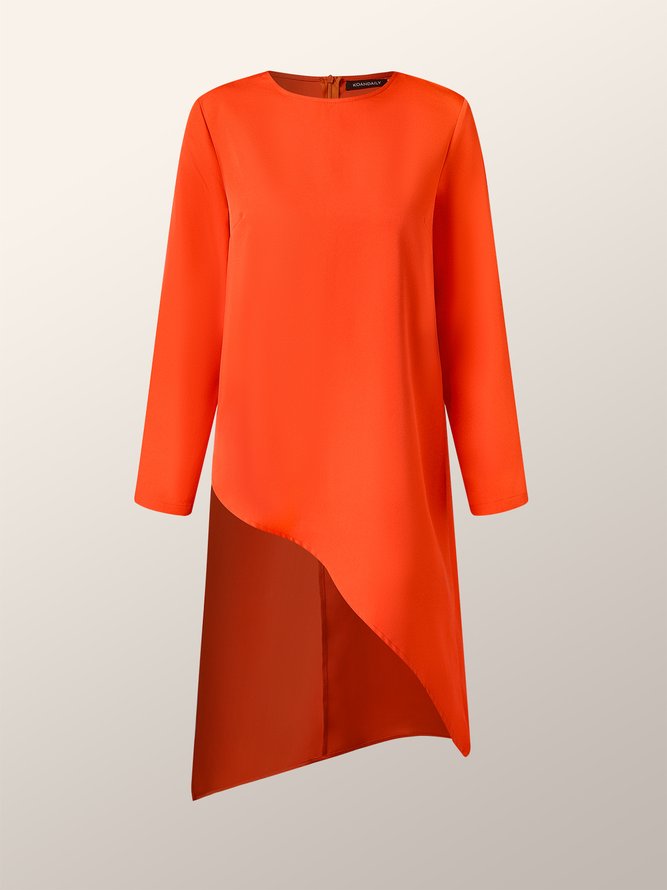 Tops Femmes Plain Simple Automne Faire la navette Chimique Fibre Mélange Manches Longues Mi-long Droit Régulier