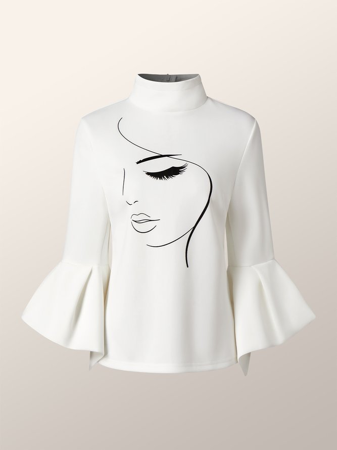 Tops Automne Urbain Figure Col Montant Aucune élasticité Quotidien Coupe Régulière Manches Longues Régulier pour Femmes