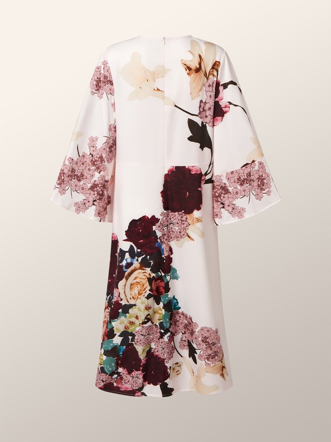 Femmes Floral Automne Élégant Polyester Non Élasticité Quotidien Ample 1 * Robe Col Rond Robes
